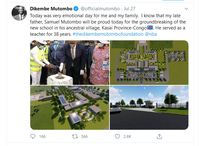 Annonce de Dikembe Mutombo sur son compte twitter