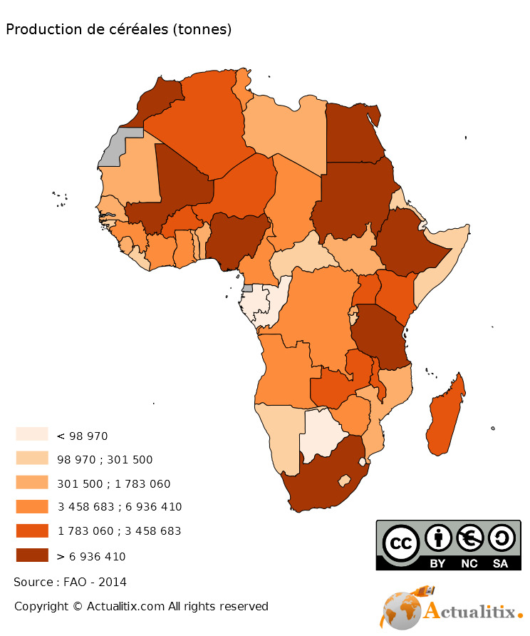Carte de production des céréales en Afrique